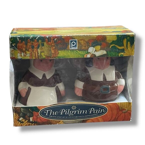 Publix Pilgrim Pair Thanksgiving Salt & Pepper Shakers Collectable Holiday 2004 - Picture 5 of 10